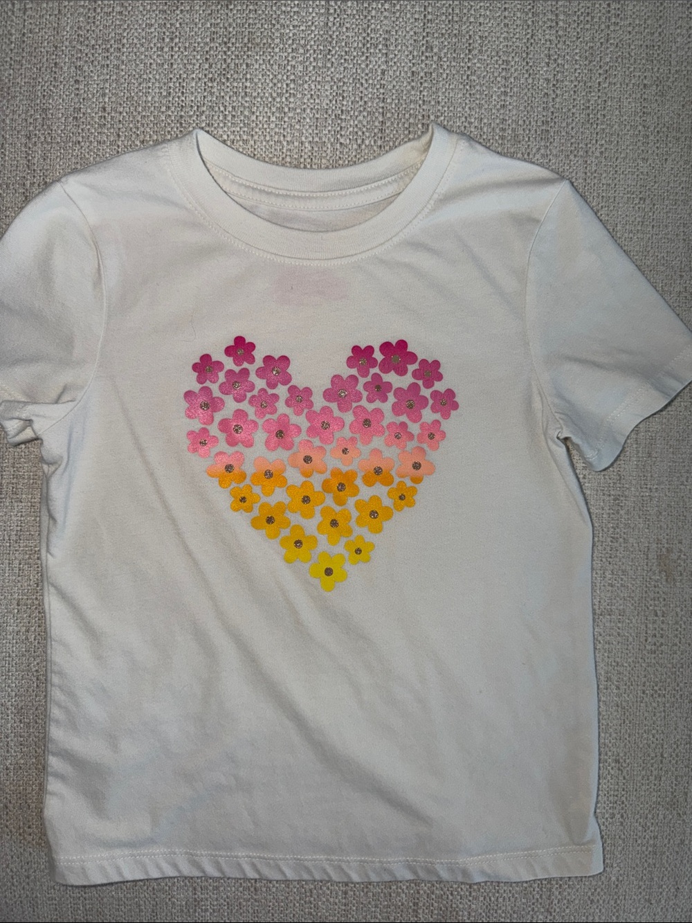 Cat & Jack White Tee with Pink-to-Yellow Floral Heart